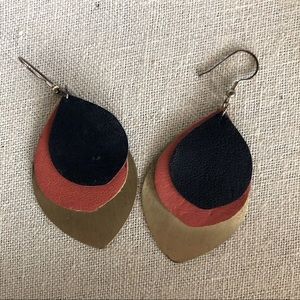 Brass and Leather leaf earrings